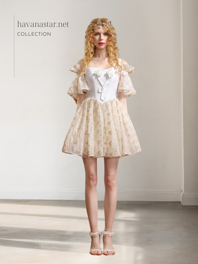 فستان جاكار رومانسي تصميم ثلاثي الأبعاد على شكل زهرة