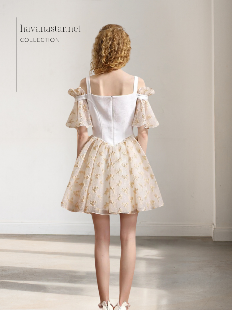 فستان جاكار رومانسي تصميم ثلاثي الأبعاد على شكل زهرة