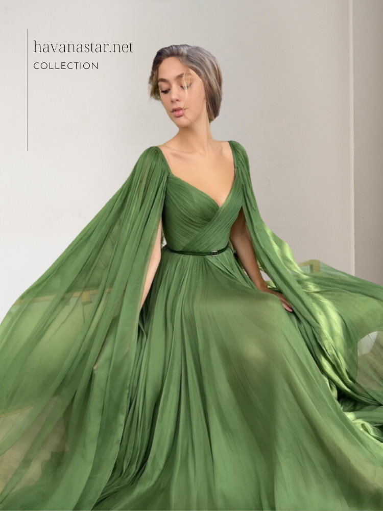 ‏فستان الأميرات من الشيفون الأخضر