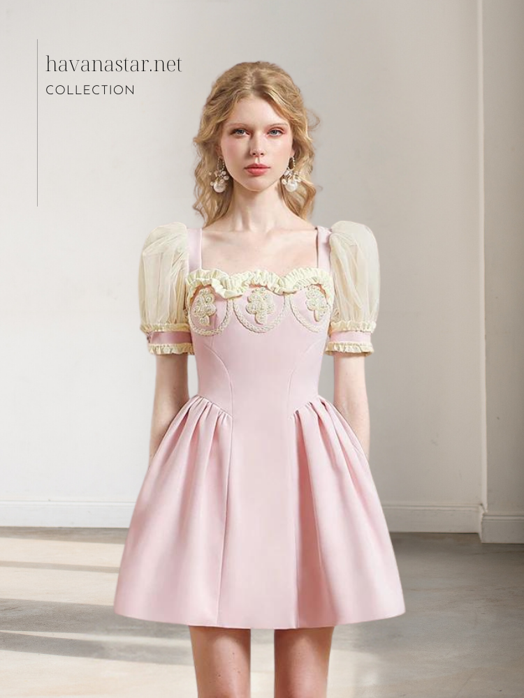 فستان ستايل العصر الفرنسي القديم مطرز بخيوط القيطان